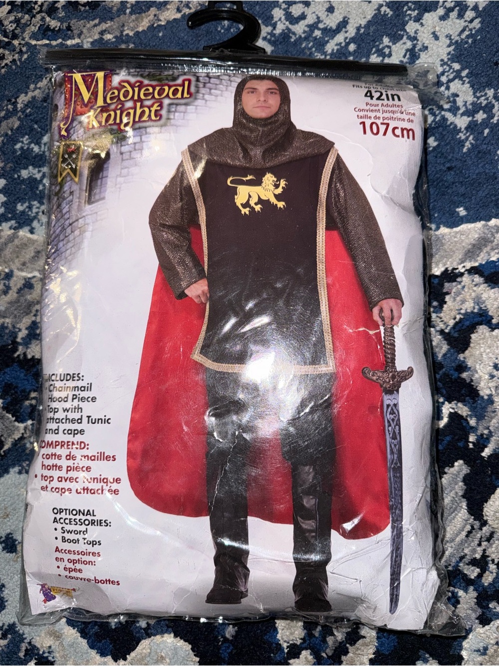 Medieval Knight Costume with Red Cape - adult new